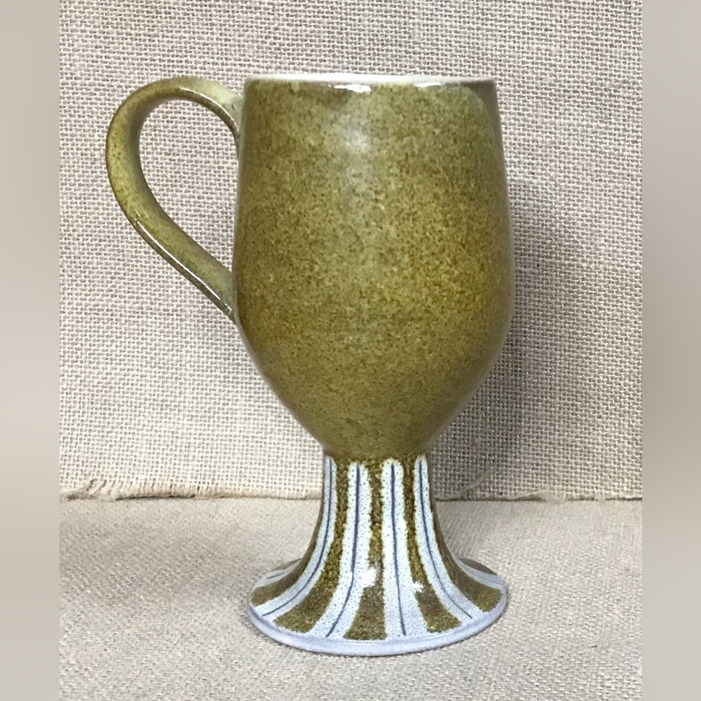 Mustard Yellow Brown Striped Pedestal Irish Coffee Mug Cup Italian Pottery